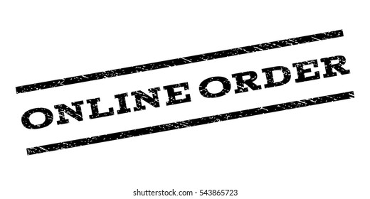 Online Order watermark stamp. Text tag between parallel lines with grunge design style. Rubber seal stamp with unclean texture. Vector black color ink imprint on a white background.