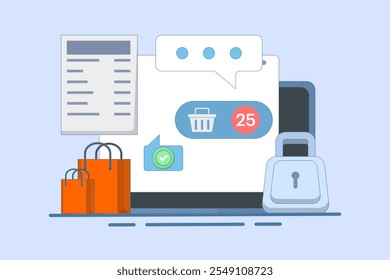 conceito de pedido on-line. fazer compras on-line e encomendar mercadorias através de aplicativos móveis. Conceito de pagamento móvel, compras online e comércio eletrônico. Ilustração vetorial moderna em estilo plano.