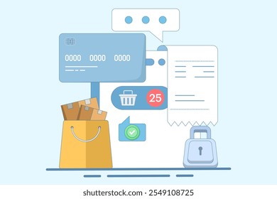 online ordering concept. making online purchases, and ordering goods via mobile applications. Mobile Payment, online shopping, e-commerce concept. Modern vector illustration in flat style.