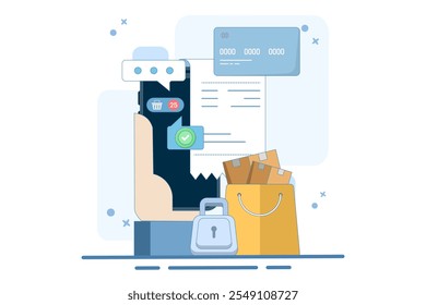 online ordering concept. making online purchases, and ordering goods via mobile applications. Mobile Payment, online shopping, e-commerce concept. Modern vector illustration in flat style.