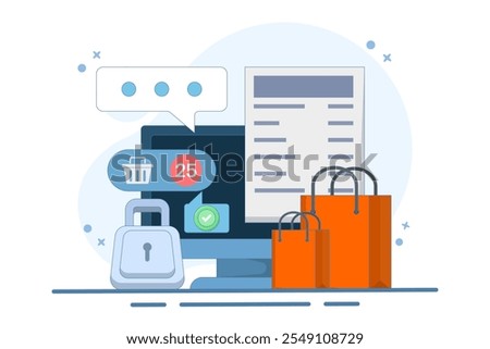 online ordering concept. making online purchases, and ordering goods via mobile applications. Mobile Payment, online shopping, e-commerce concept. Modern vector illustration in flat style.