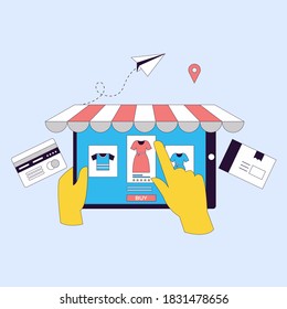 Online ordering, E-commerce illustration, online shopping, package introduction, work illustration, business illustration. Colorful vector illustration