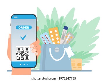 
Online Ordering Of Medicines, Medical Pills Or Tablets In Shopping Basket, Medical And Healthcare Concept, Flat Vector Illustration