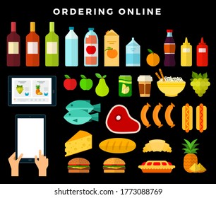 Online ordering products from the store on dark background