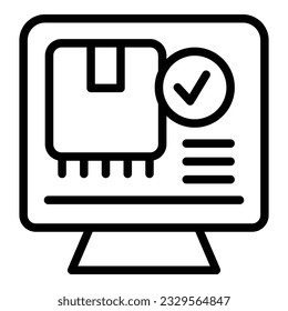 Umriss-Vektorgrafik des Online-Paketverfolgungssymbol. Datum der Beförderung. Lieferbox