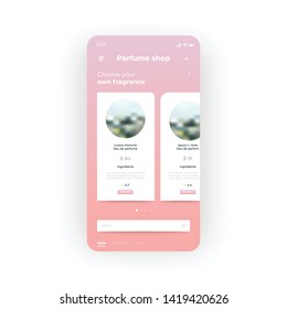 Online Parfume Shopping UI, UX, GUI screen for mobile apps design. Modern responsive user interface design of mobile applications including Online Parfume store screen