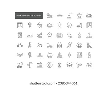 Online Park and Outdoor icon set. Outline icon collection. Editable stroke. Vector illustration