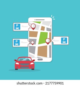 Online parking payment application, city parking. Smart city parking mobile app concept. Urban traffic technology, vector illustration.