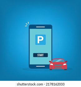 Online parking payment application, city parking. Smart city parking mobile app concept. Urban traffic technology, vector illustration.