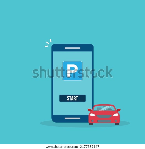Online parking payment application, city\
parking. Smart city parking mobile app concept. Urban traffic\
technology, vector\
illustration.