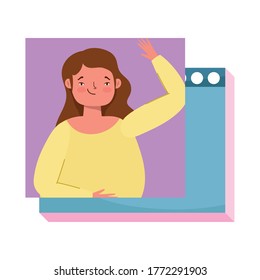 online party, birthday or meeting friends, woman website app celebration vector illustration