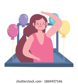 online party, celebrating woman festive event meeting vector illustration