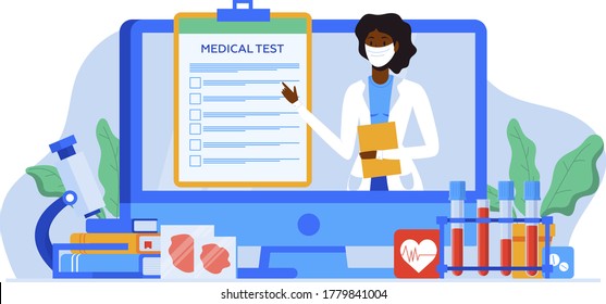 Online patient medical consultation and support chat set. Online doctor app messenger. Healthcare services, Ask a doctor. Family doctor on the computer screen.  Tele medicine banner.