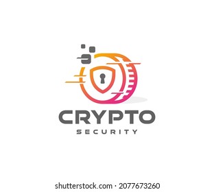 Online pay digital money logo design. Crypto trading and blockchain technology vector design. Electronics money, digital wallet logotype