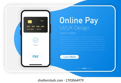 Online Pay. Smartphone blank screen. Modern design. Device mockup. UI and UX design interface. Gradient background. Vector illustration.