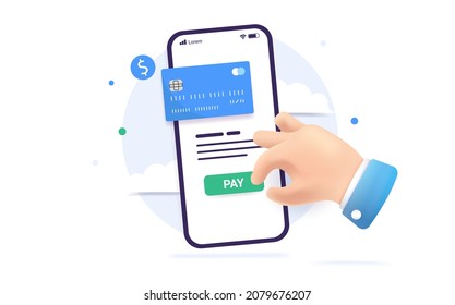 Online pay with smartphone and credit card, vector illustration with white background.