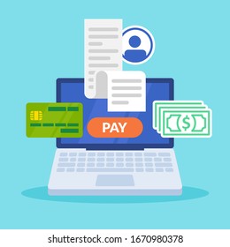 Online Paying For Bill With Credit Card On Laptop. Invoice Internet Service. Banking Financial Account. Finance Service Concept.