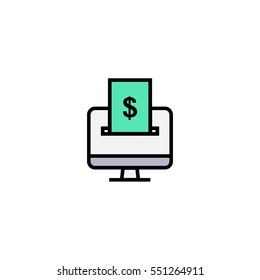 Online payment. Banknote in the computer