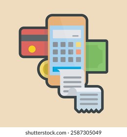 online payment bill in smartphone screen with outline flat vector design.