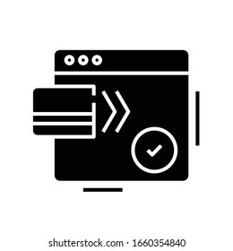 Online payment black icon, concept illustration, vector flat symbol, glyph sign.