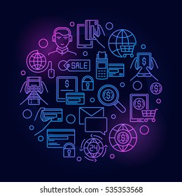 Online payment blue illustration. Vector linear round mobile banking symbol. Thin line payment via mobile, computer, internet concept sign
