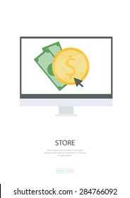 Online payment, buy now, e-currency. Flat design,web design,infographics,business, symbol . Be used for data visualization in a web site,information boards,billboards,brochures,flyers,magazines, etc.