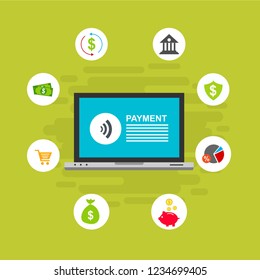 Online payment by bank card and cryptocurrency. Vector flat concept illustration of electronic bill with mobile smartphone, gold coins and invoice.