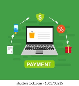 Online payment by bank card and cryptocurrency. Vector flat concept illustration of electronic bill with mobile smartphone, gold coins and invoice. - Vector