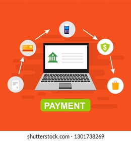 Online payment by bank card and cryptocurrency. Vector flat concept illustration of electronic bill with mobile smartphone, gold coins and invoice. - Vector