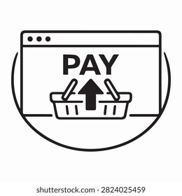 Online Payment Checkout Icon – Shopping Basket Upload, Pay Now, E-commerce Payment Vector Line Symbol
