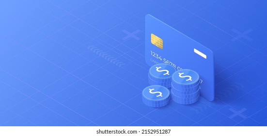 Online payment concept. . Bank card with coins. Vector illustration.