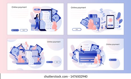 Online payment concept. Digital bill. Screen template for mobile smart phone, landing page, template, ui, web, mobile app, poster, banner, flyer. Modern flat cartoon style.  Vector illustration