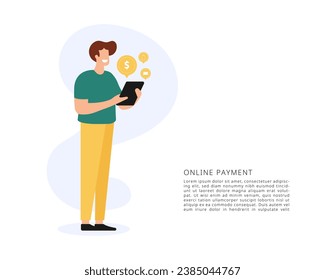 Online Payment Concept with Flat Character Illustration. E-commerce and Financial Technology. Vector illustration.
