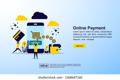 Online payment concept with icon and character. Template for web landing page, banner, presentation, social media, poster, advertising, promotion. Modern vector illustration