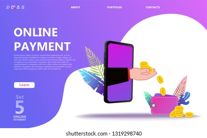 Online payment concept illustration set. Internet payments, protection money transfer, online bank. Screen gadget, money, wallet. Use for banner, mobile app, landing page - Vector