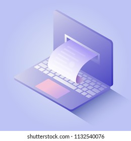 Online payment concept, insert credit card the notebook screen. Electronic bill payment. Isometric vector illustration suitable for info graphics, websites.
