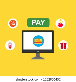 online payment online concept. Internet payments, protection money transfer, online bank vector illustration