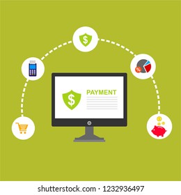 online payment online concept. Internet payments, protection money transfer, online bank vector illustration