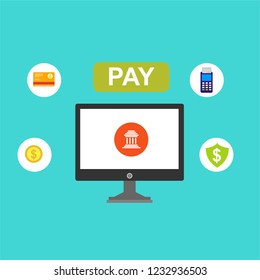 online payment online concept. Internet payments, protection money transfer, online bank vector illustration