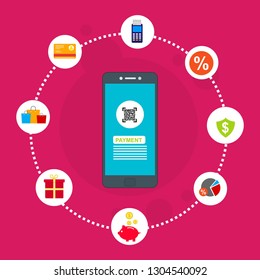 online payment online concept. Internet payments, protection money transfer, online bank vector illustration