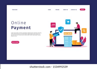 Online payment concept landing page illustration. Online payment design concepts with security can be used for websites, landing pages, UI, mobile applications, posters, banner