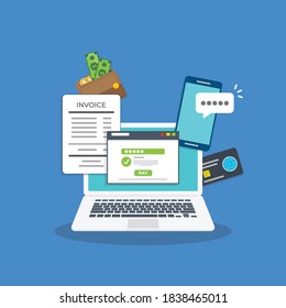 Online payment concept. Laptop with electronic invoice.  
Vector illustration. 