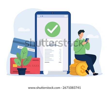 Online payment concept. Online mobile banking. Online pay and electronic bill payment. Easy Payments. Successful operation. Vector illustration.