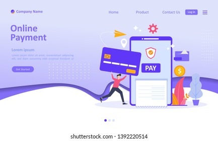 Online Payment concept, People character transfer money with atm on smartphone. Suitable for web landing page, ui, mobile app, banner template. Vector Illustration 