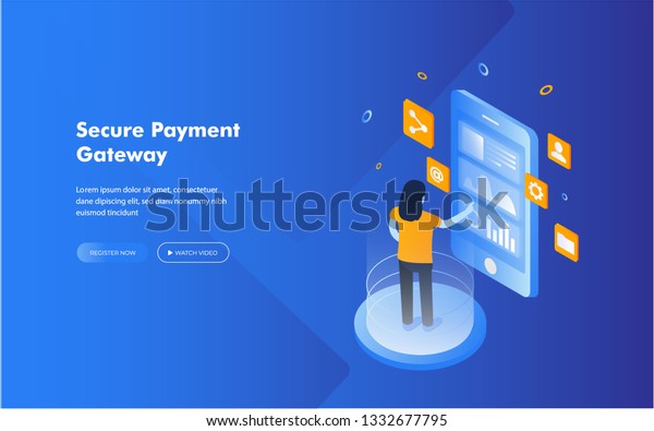Online\
payment concept, phone mobile payment checkout gateway bank\
transfer vector web banners illustration\
website.