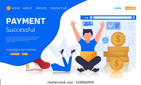 Online payment concept- Payment successful vector landing page illustration