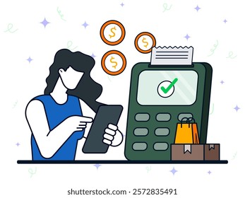Online payment concept. Woman using smartphone to making payment on his order. Online shopping, shop, cart, digital, online, buy, sell, marketplace, retail, commerce, credit card. 