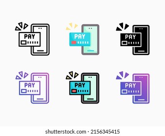 Online payment credit card debit icon set with line, outline, flat, filled, glyph, color, gradient. Editable stroke and pixel perfect. Use for digital product, presentation, print design and more.
