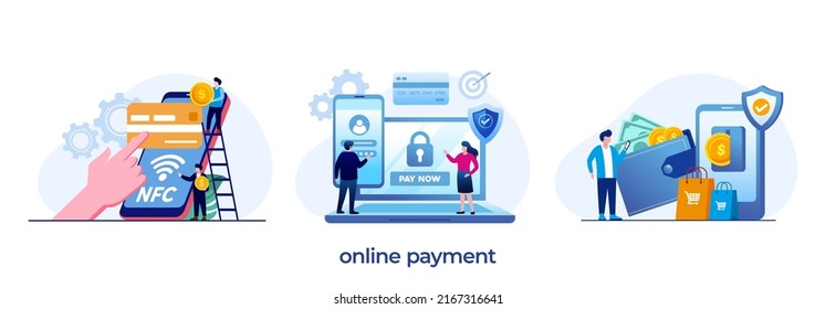 Online payment, credit card, mobile banking, e-wallet, e-commerce, transaction, purchase, flat illustration vector