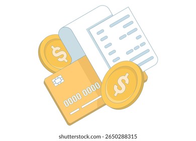 Online payment with debit card. financial management, Paying with electronic money. Internet transaction receipt. Payment card with receipt. flat vector illustration.
